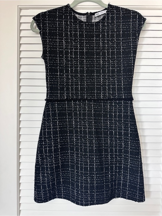 Zara Dresses & Skirts - Zara Black and White Tweed Mini Dress Size S